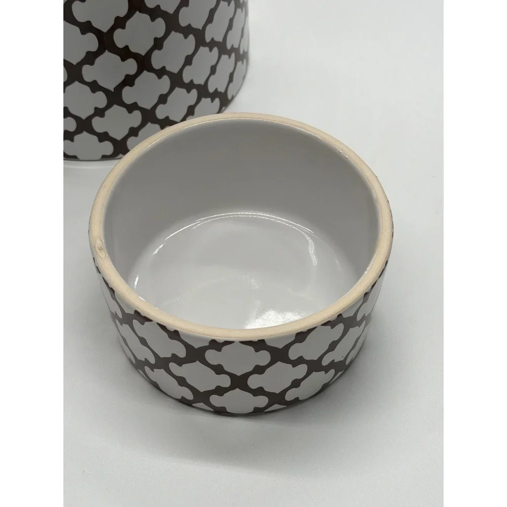 Pottery Barn Large Ceramic Decorative Canister Brown White Quatrefoil 18‎ Inch
